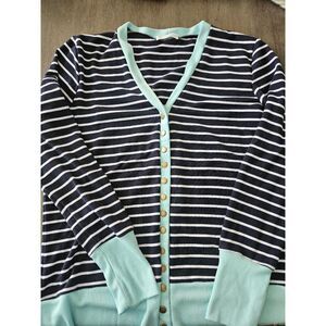 Coco and Main Blue/Green Striped Snap Cardigan